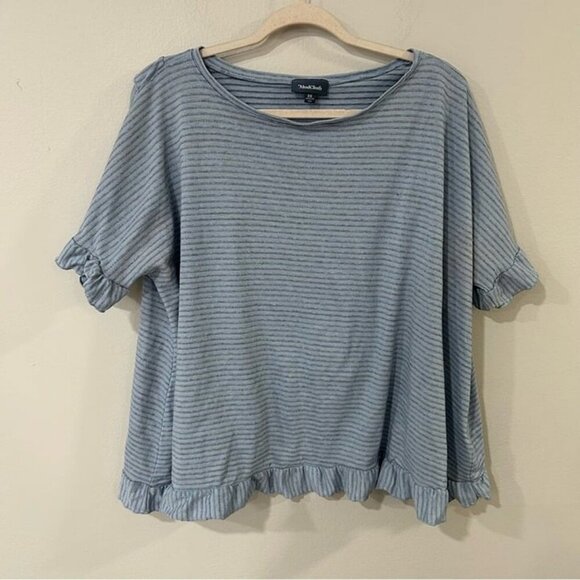 Modcloth Blue White Stripe Flutter Sleeve Crossover T-Shirt Women’s Size 2X - Picture 2 of 6